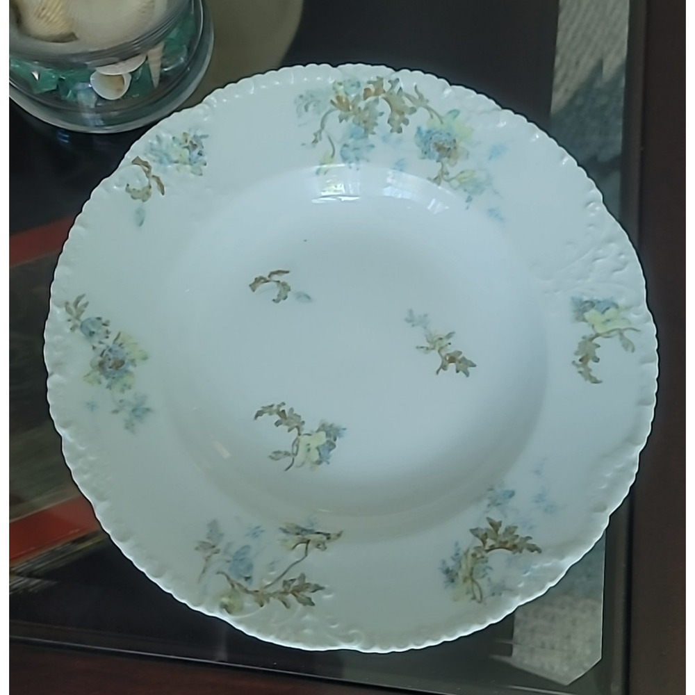 Theo Haviland Limoges France Blue Floral Porcelain Soup Bowl 9.5"